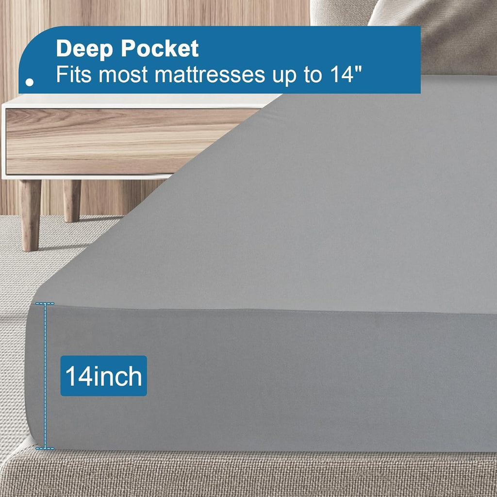 Skiennix Twin Mattress Protector - Waterproof & Breathable Pad Cover for Kids' Beds | Gray, Deep Pocket Up to 14 Inches