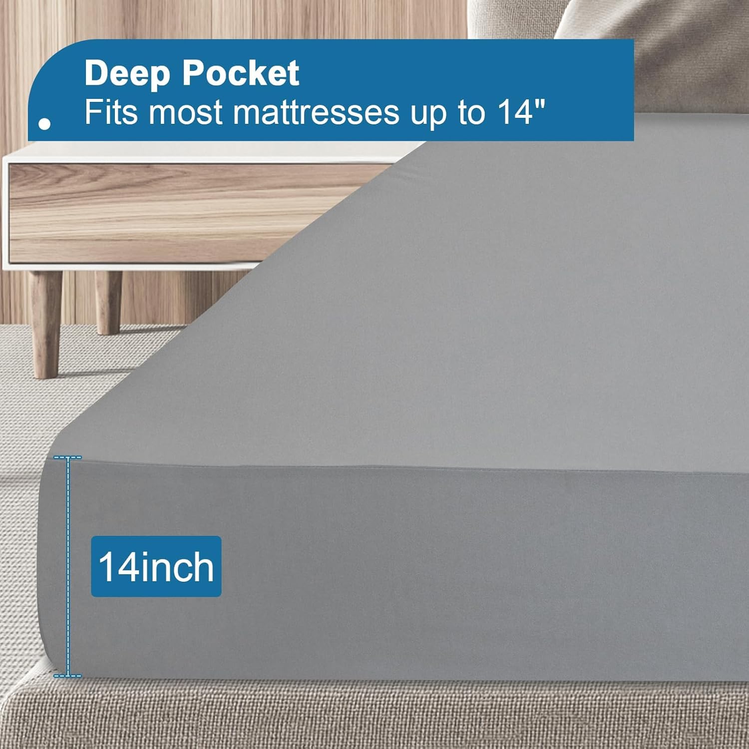 Skiennix Twin Mattress Protector - Waterproof & Breathable Pad Cover for Kids' Beds | Gray, Deep Pocket Up to 14 Inches