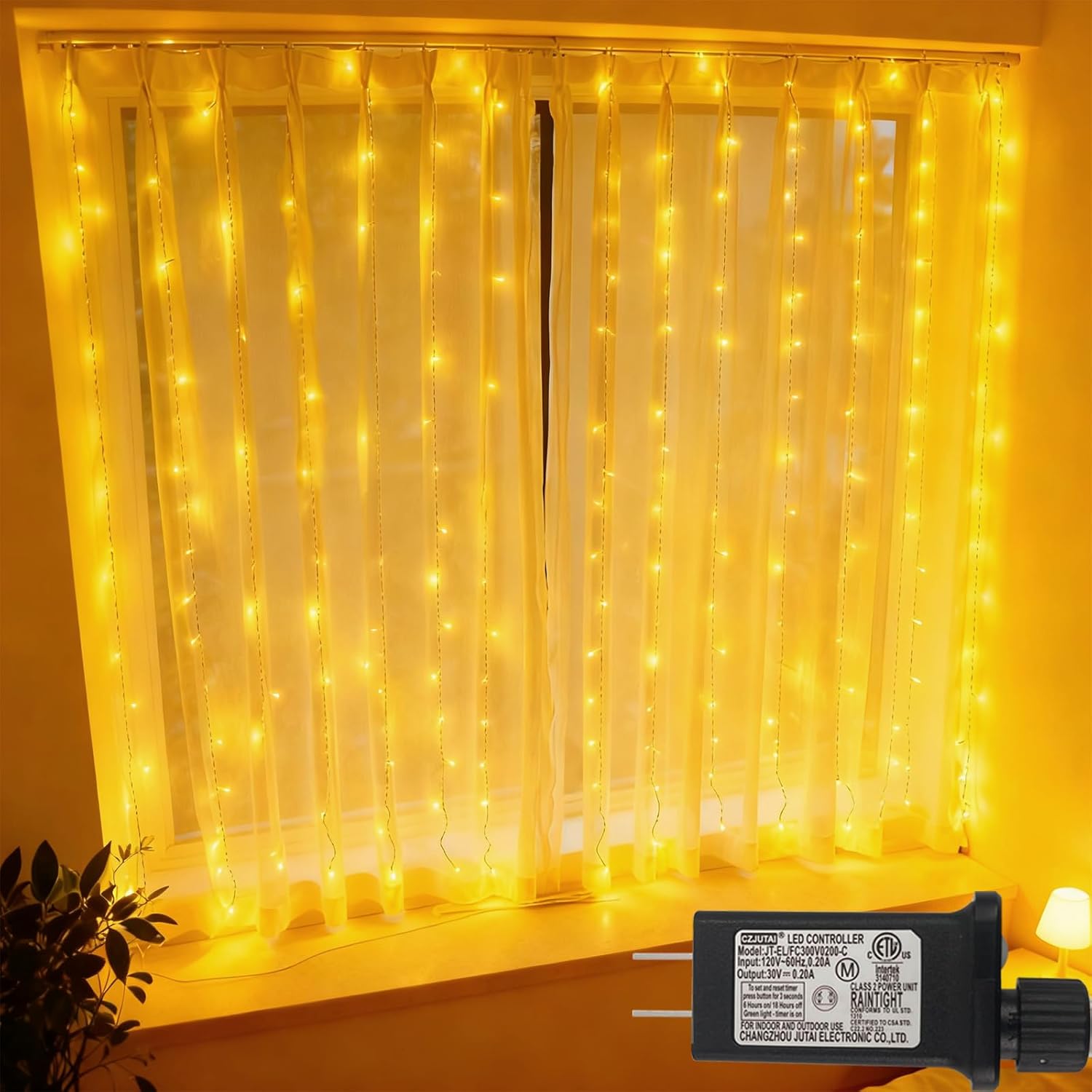 Skiennix 300 LED Curtain Lights - Plug-In Fairy Lights with 8 Modes for Indoor/Outdoor Decor | Warm White