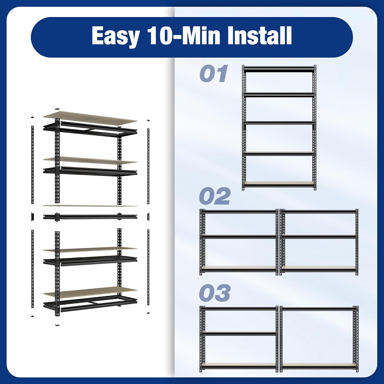 WORKPRO 5-Tier Storage Shelf - Heavy Duty Adjustable Garage Shelving Unit | 72" H, 2180LBS Capacity, Black