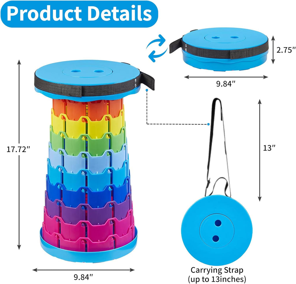 VECELO Telescoping Folding Stool - Portable Collapsible Design | 400lbs Capacity, Rainbow Blue