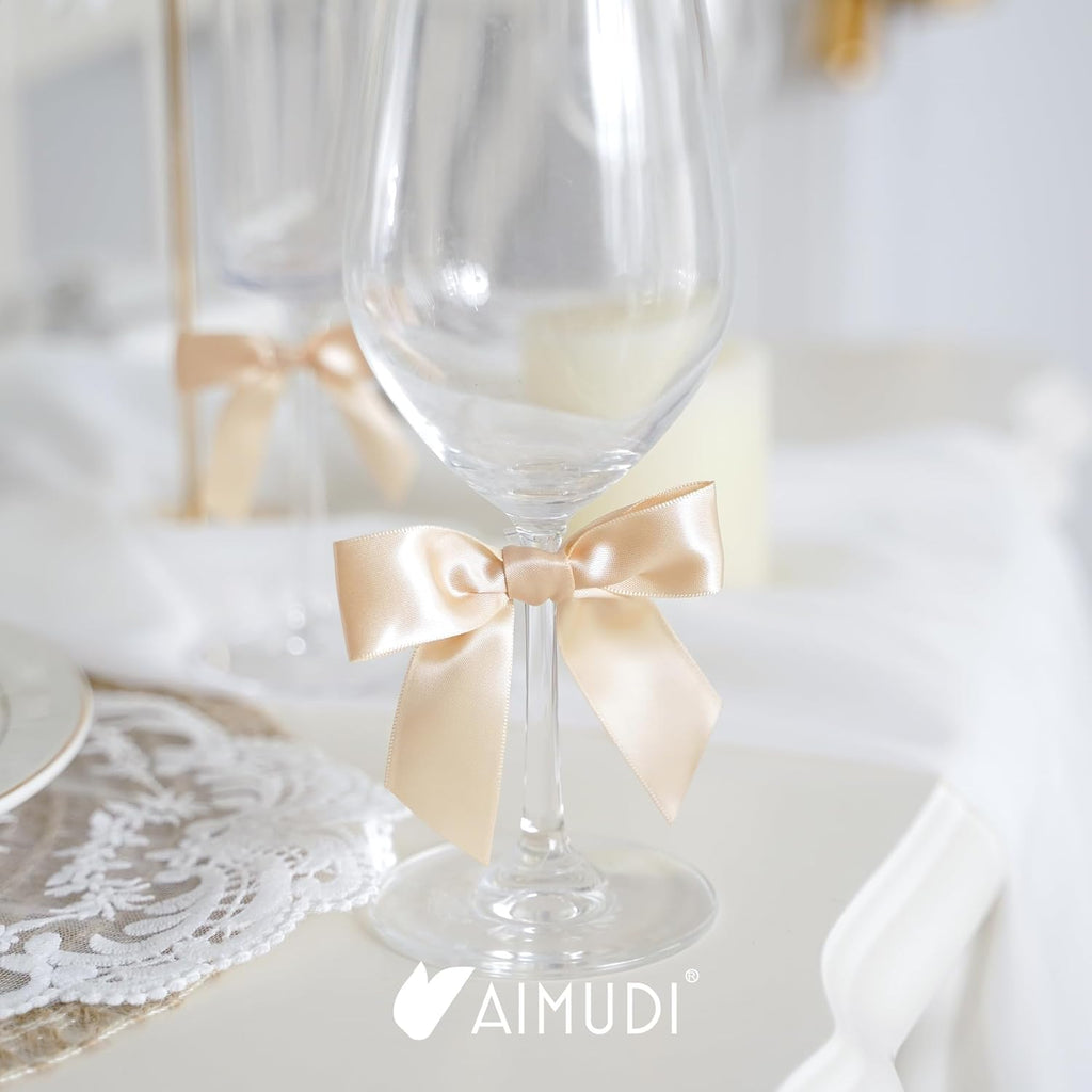 AIMUDI Champagne Gift Wrapping Bows - 3.5" Pre-Tied Small Christmas Tree Bows | 50 Count for Crafts & Decorations