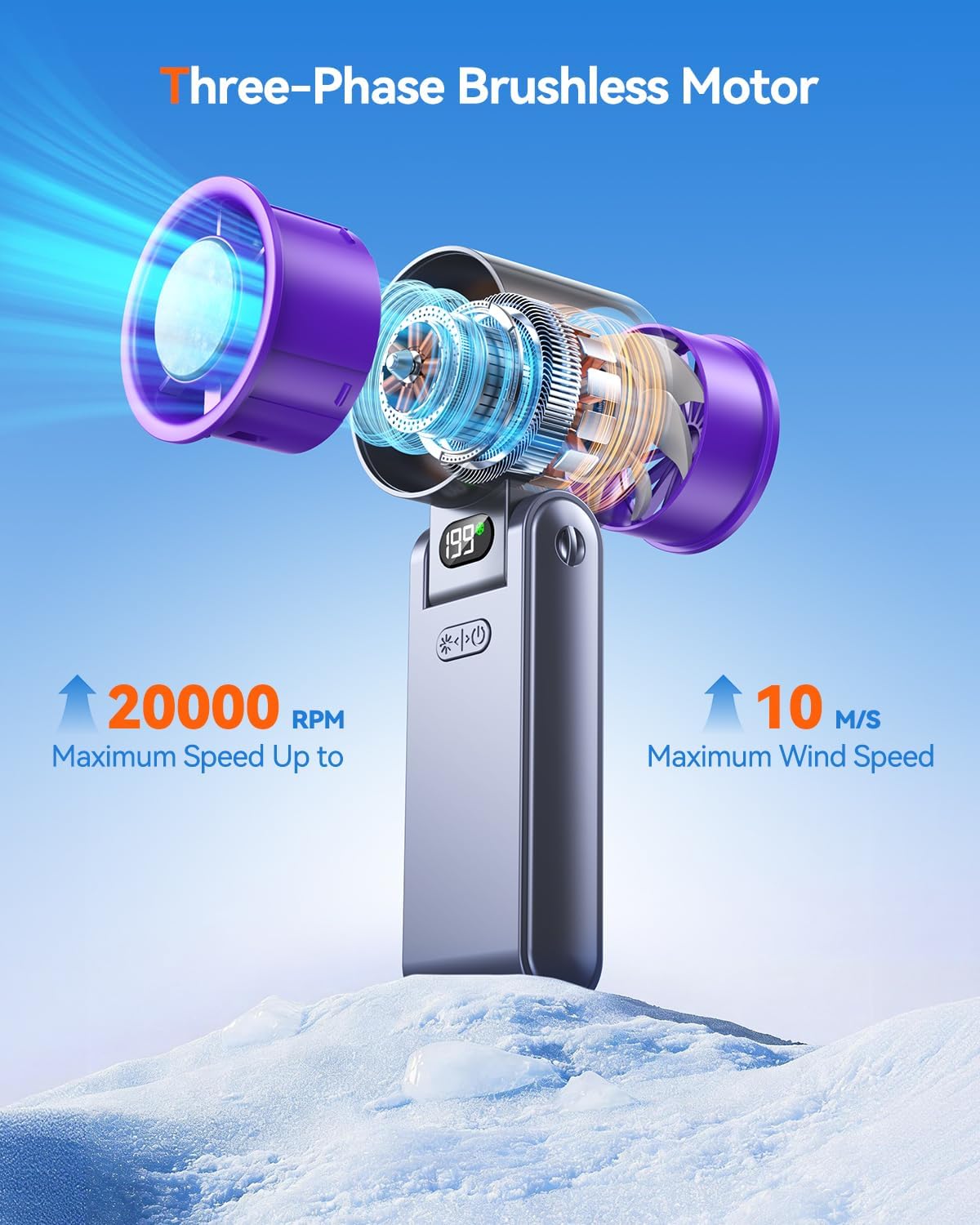 Skiennix Portable Handheld Turbo Fan - 199 Speed Personal Cooler with 20H Battery Life | Grey Purple