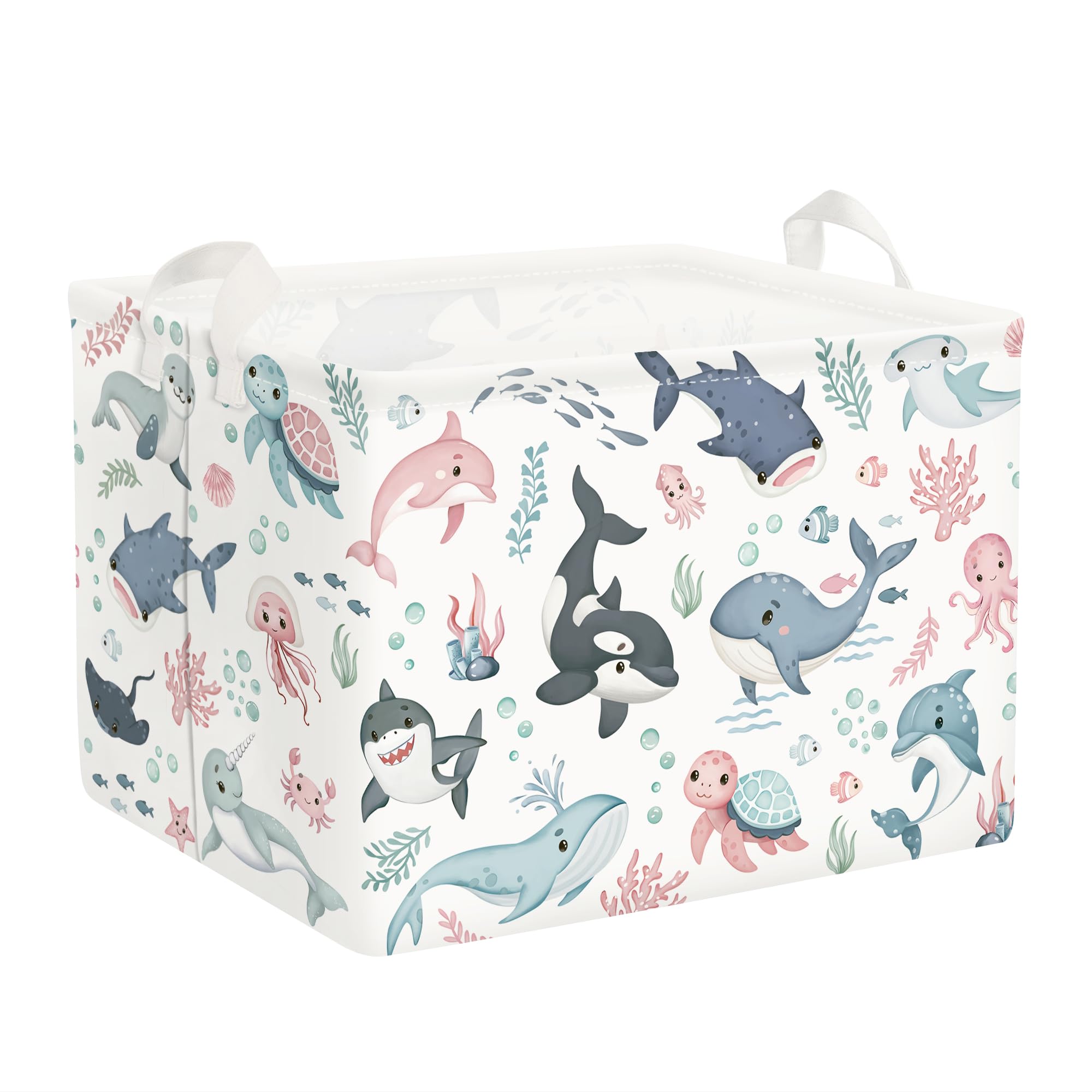 Clastyle Adorable Ocean Animal Laundry Basket Shark Kids Clothes Book Storage Basket Gift Toy Box for Bedroom Decor,Whale,40x30x30 cm