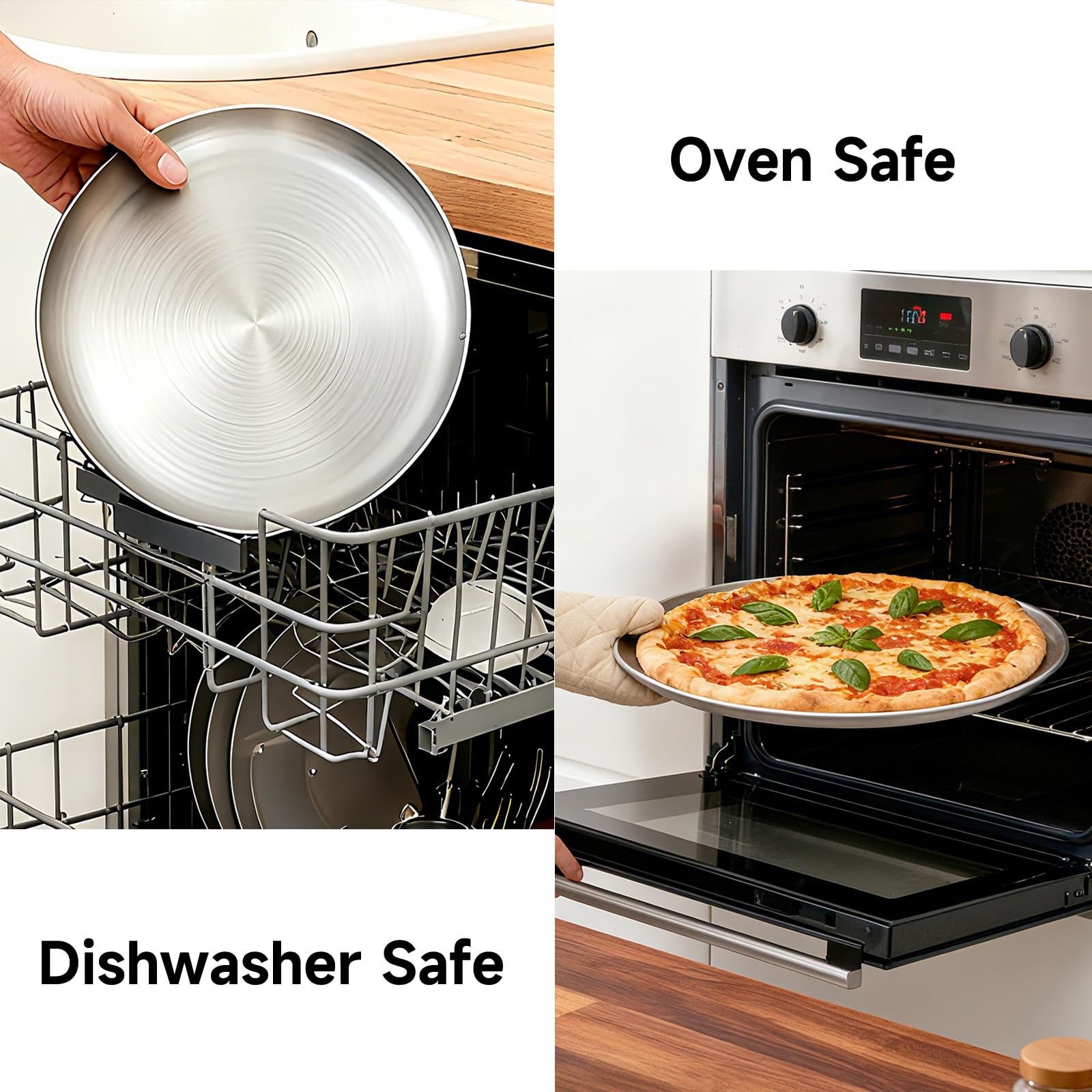YeKuKing 12 Inch Pizza Pan for Oven Stainless Steel Baking Sheet Round Plates for Cake Pie and Salad Pizza Steel Tray Oven Dishwasher Safe & Easy Clean(1 Pack)