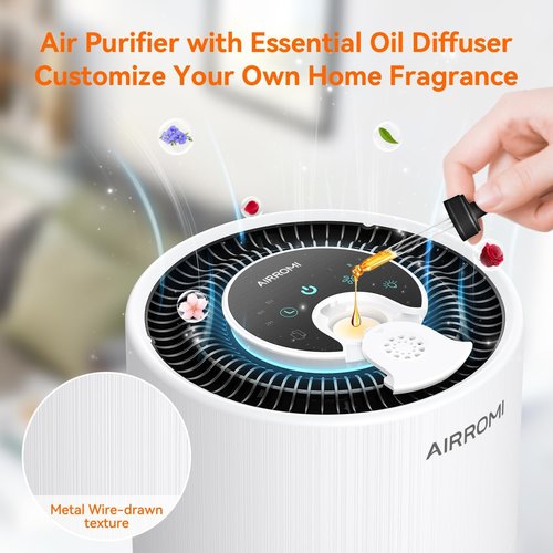 AIRROMI Air Purifier - 3-in-1 HEPA Filter for Pets & Allergies | Covers Up to 990 Ft², Quiet Operation, A2001 White
