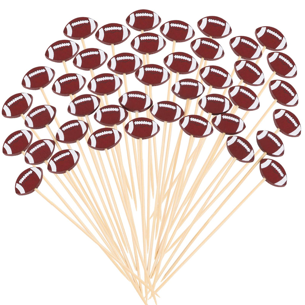 FOIMAS 120pcs Football Cocktail Picks,Football Cocktail Picks for Appetizers Fruit Food Cake Skewers Holiday Birthday Rugby Ball Themed Party Decorations