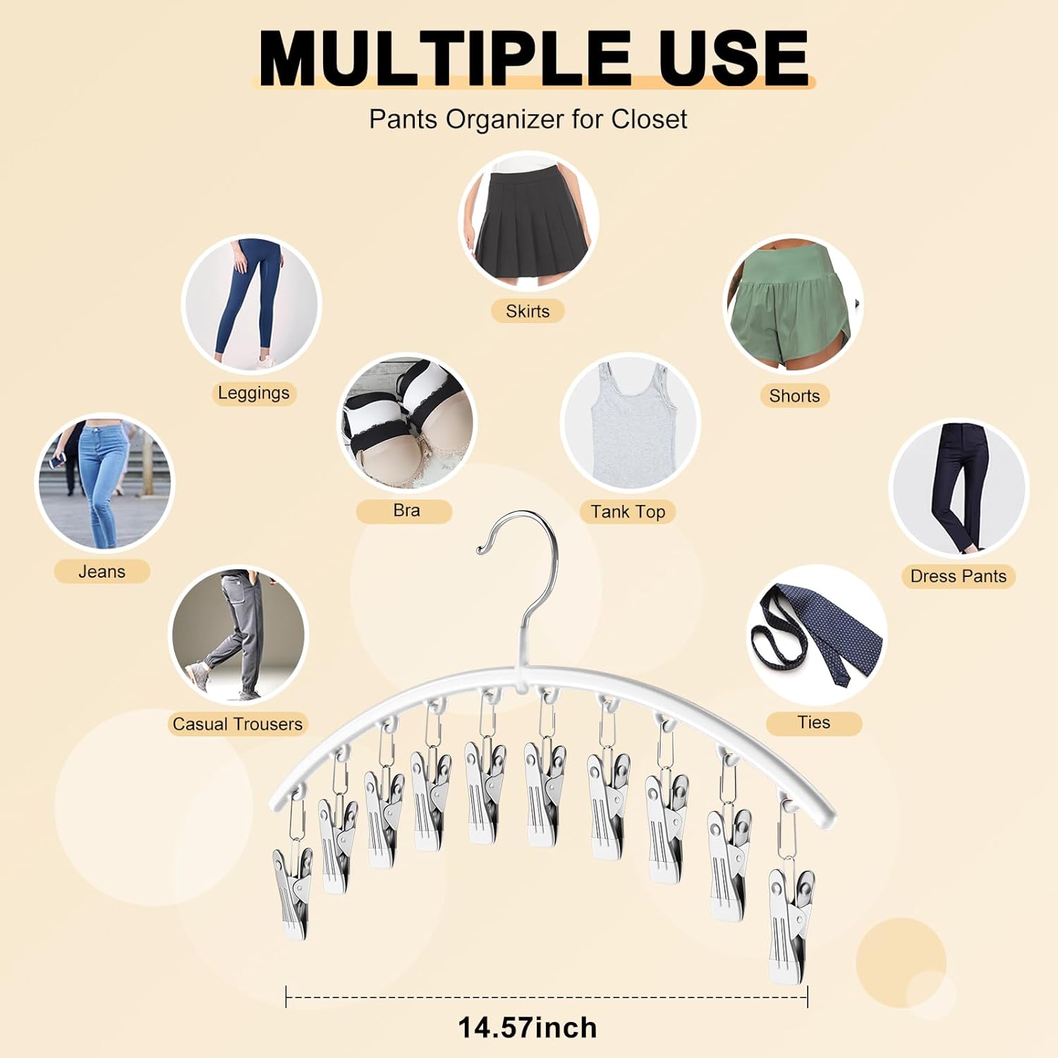 Skiennix Legging Organizer - Space-Saving Metal Yoga Pants Hanger with 10 Clips - 4 Pack, White