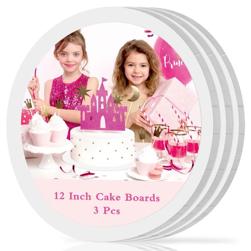 3PK Cake Boards,12 Inch Round Sturdy 1/3 Inch Thick Cake Drums,Disposable Cake Plates-White Food Grade Cardboard for displaying Cakes,Bread, Desserts,Cake Drums