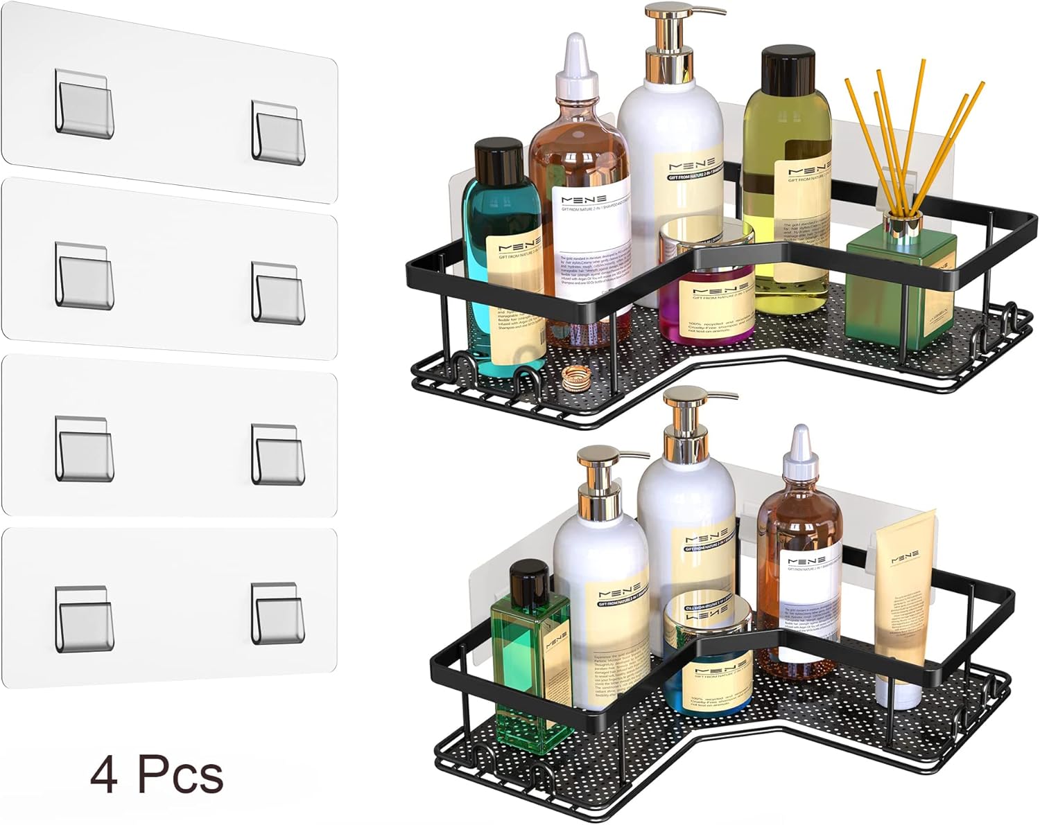 Skiennix Shower Caddy Shelf Adhesive Replacement Stickers - No Drilling Bathroom Corner Organizer | 4-Pack