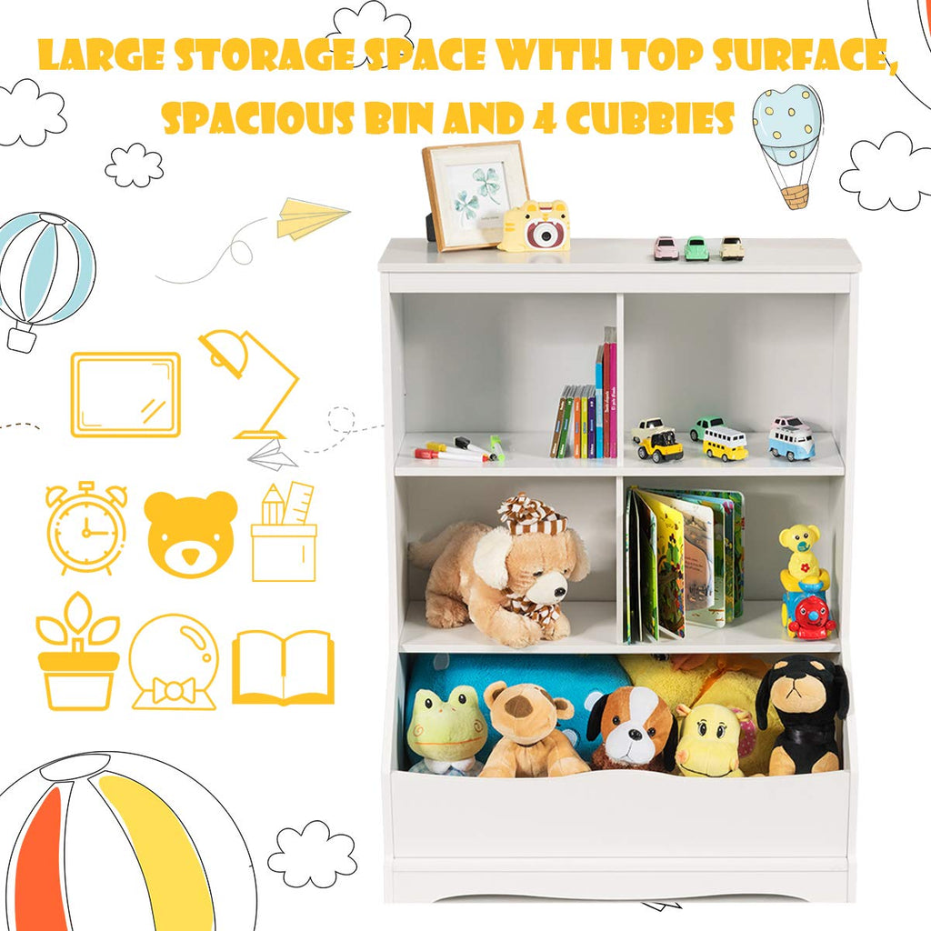 Giantex Storage Cabinet, Cubby Toy Organizer, 3 Shelf 4 Cube Units, Storage Bins Cubbies for Kids' Collections, Kids Bookshelf and Bookcase for Children Playroom Hallway Kindergarten School, White