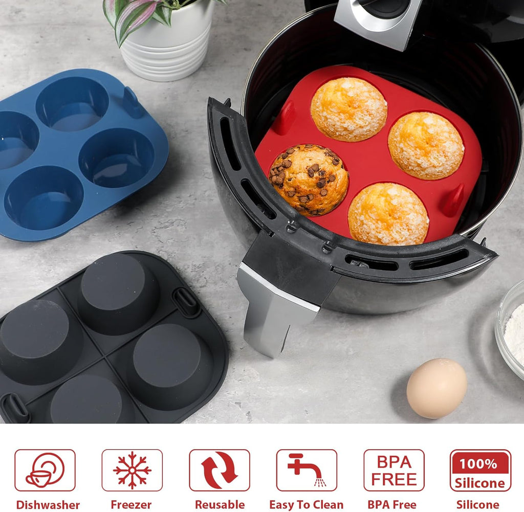 Webake Silicone Air Fryer Muffin Pan - 3PCS Nonstick BPA-Free Egg Bites Mold | 4 Cavity Design