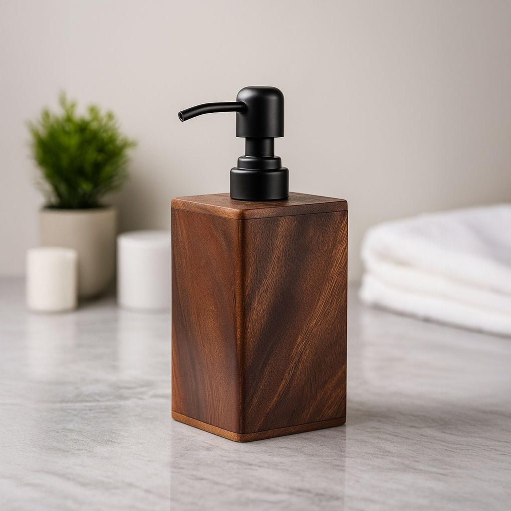 AUSAULAC 200ml Solid Wood Soap Dispenser for Bathroom,Kitchen –Wooden Refillable Hand Soap Pump, Lotion Dispenser, Bathroom Accessories, Wood Lotion Container (7oz/200ml)