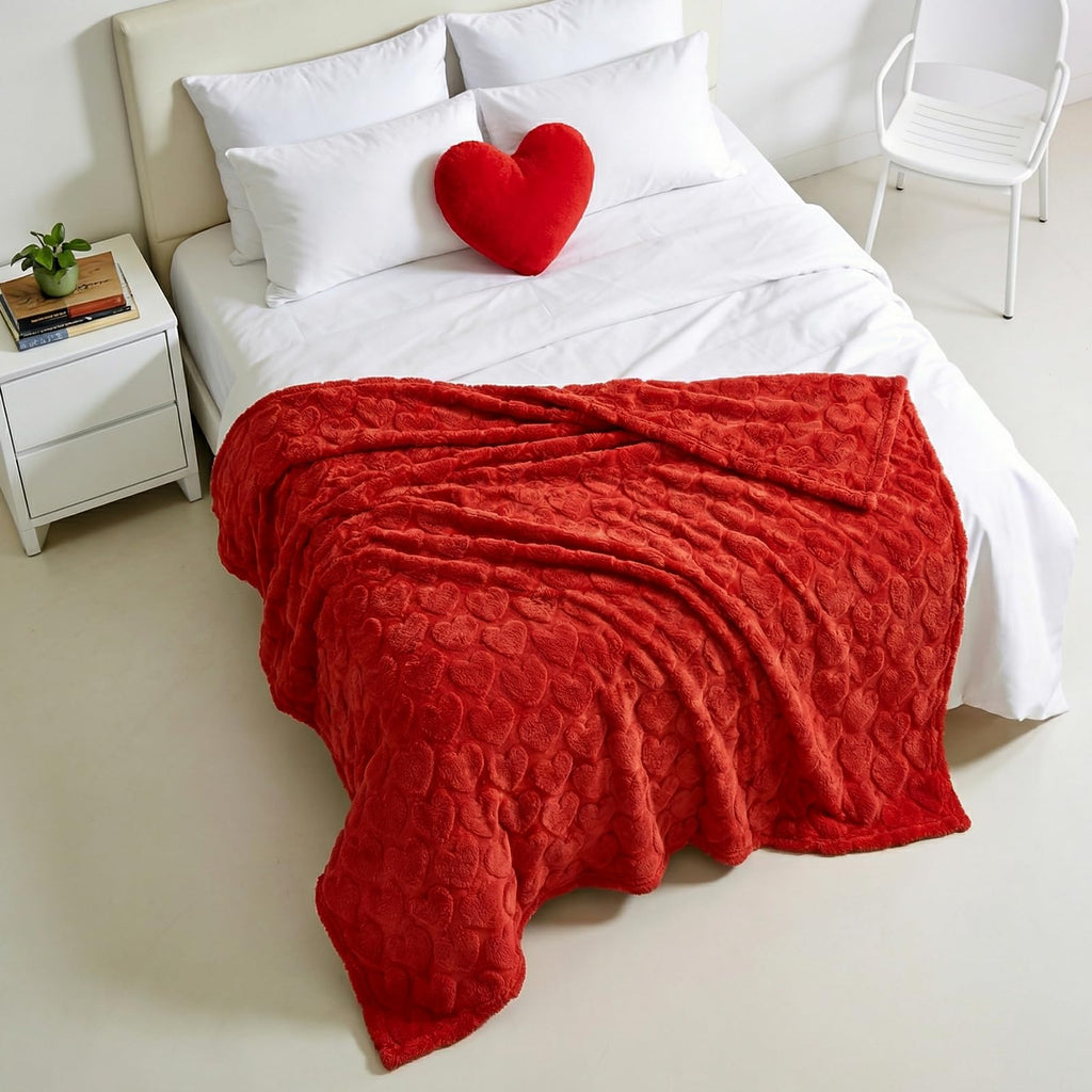 Red Heart Throws Blanket for Women Valentines Day Blankets Red Love Heart Blanket Soft Warm Fuzzy Fleece Blanket Thoughtful Valentines Day Gifts for Her Wife Girlfriend Mom, 60 x 50 Inch
