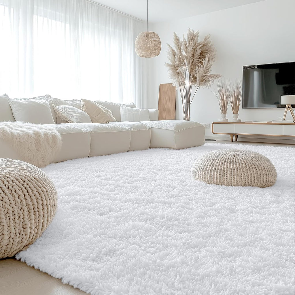 OLANLY Large Area Rug - Soft Fluffy Shaggy Indoor Carpet for Living Room & Bedroom | 8x12, White
