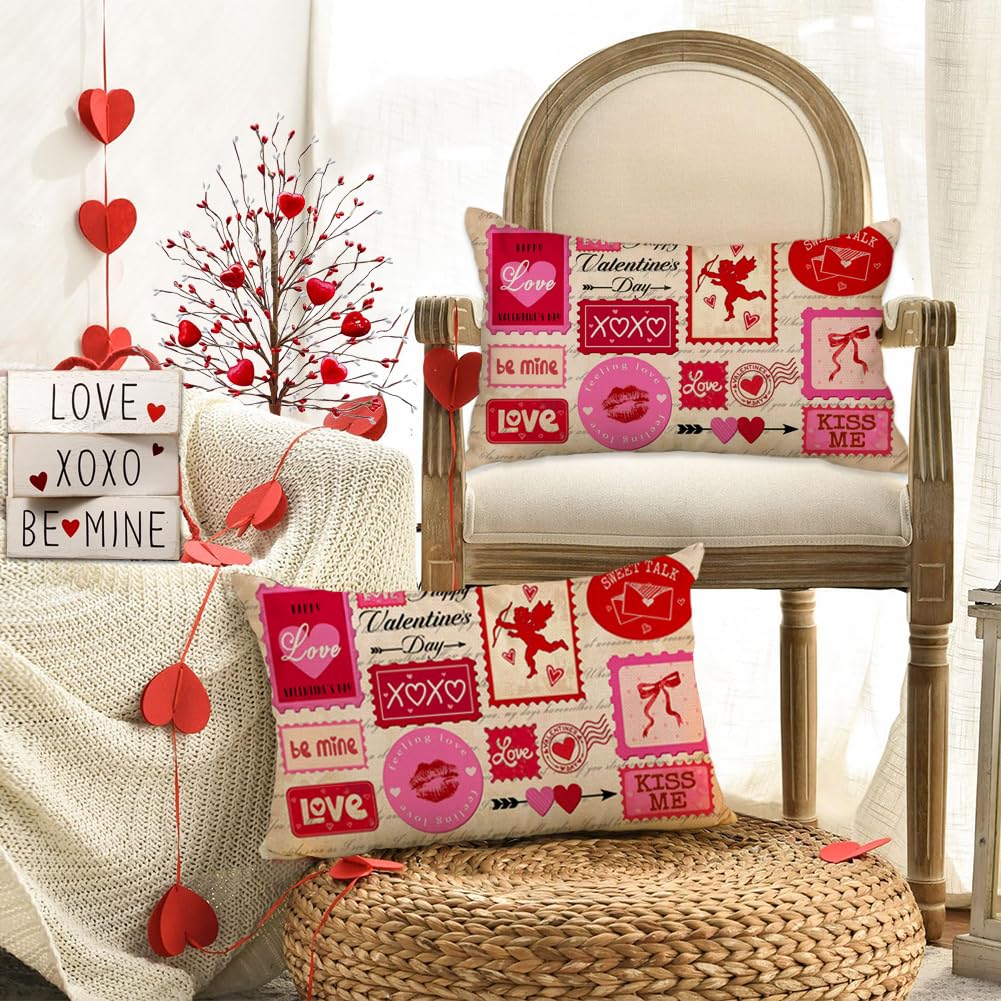 ARGOOFG Valentines Pillow Cover12 x 20 Inch, Be Mine XOXO Love Heart Throw Decorative Cushion Cases Valentine Day Pink Decoration for The Home Sofa Couch