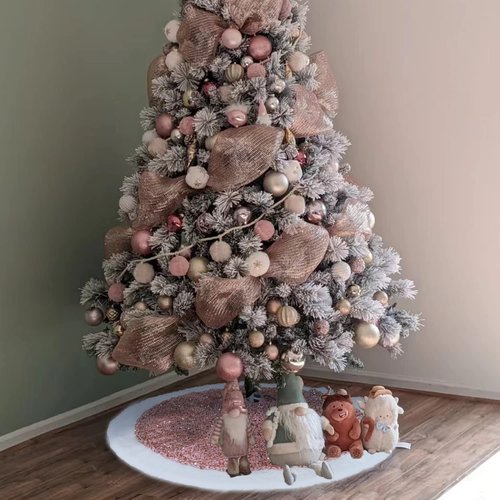Leapig Christmas Tree Skirt 48 inch Shiny Pink Sequin Sparkly with Faux Fur Plush Tree Mat for 5-7FT Large Xmas Tree Christmas Tree Decorations for Holiday Home Decor Party