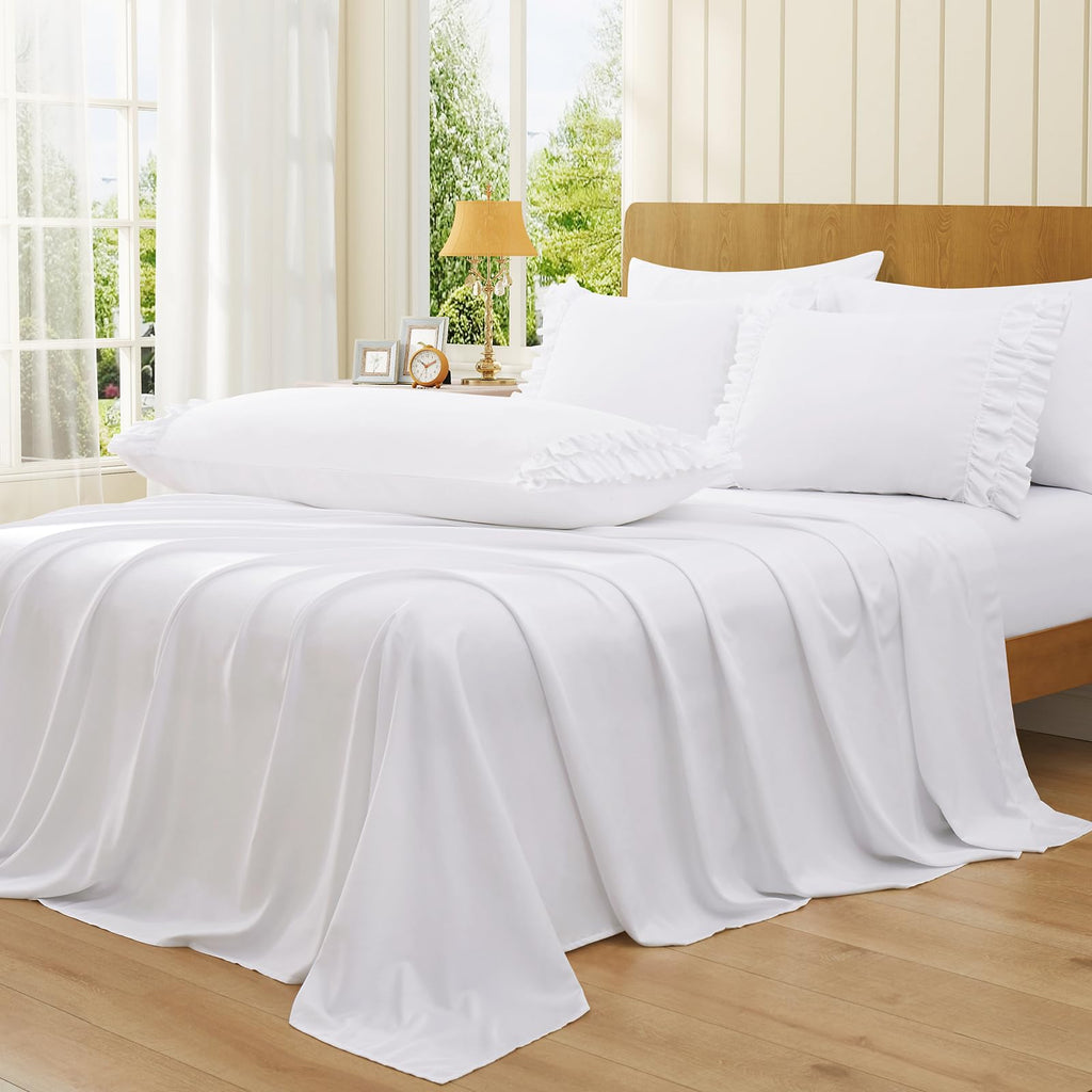 RUDONG M Ruffled Pillow Cases Set of 2, Standard Microfiber Pillowcases, Decorative Ruffle Pillow Covers with Envelope Closure, 20x26 Inches White Boho Pillow Shams
