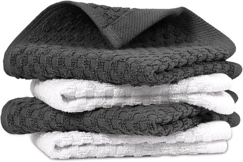 Infinitee Xclusives Premium Cotton Dish Cloths - Ultra Soft & Highly Absorbent | 12x12 Inches | Pack of 4 | Grey