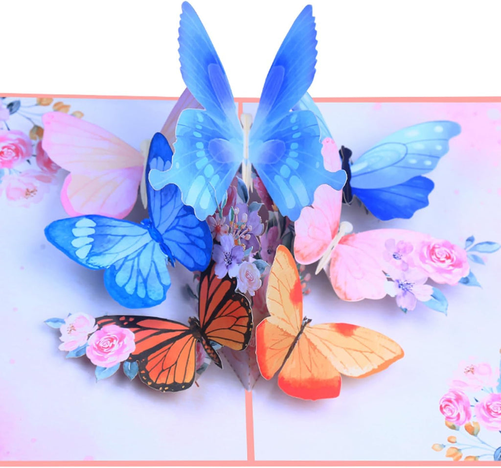 ROBBEAR 3D Butterfly & Flower Pop-Up Greeting Card - Handmade Envelope for Any Occasion