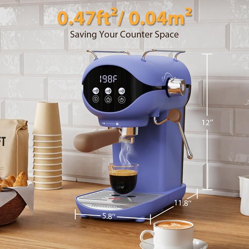 Nesskoko Espresso Machine with Steam Milk Frother Semi Automatic 20 Bar Compact Blue with Toggle Switch for home Cafetera Espresso, Latte, Cappuccino, Americano, Macchiato