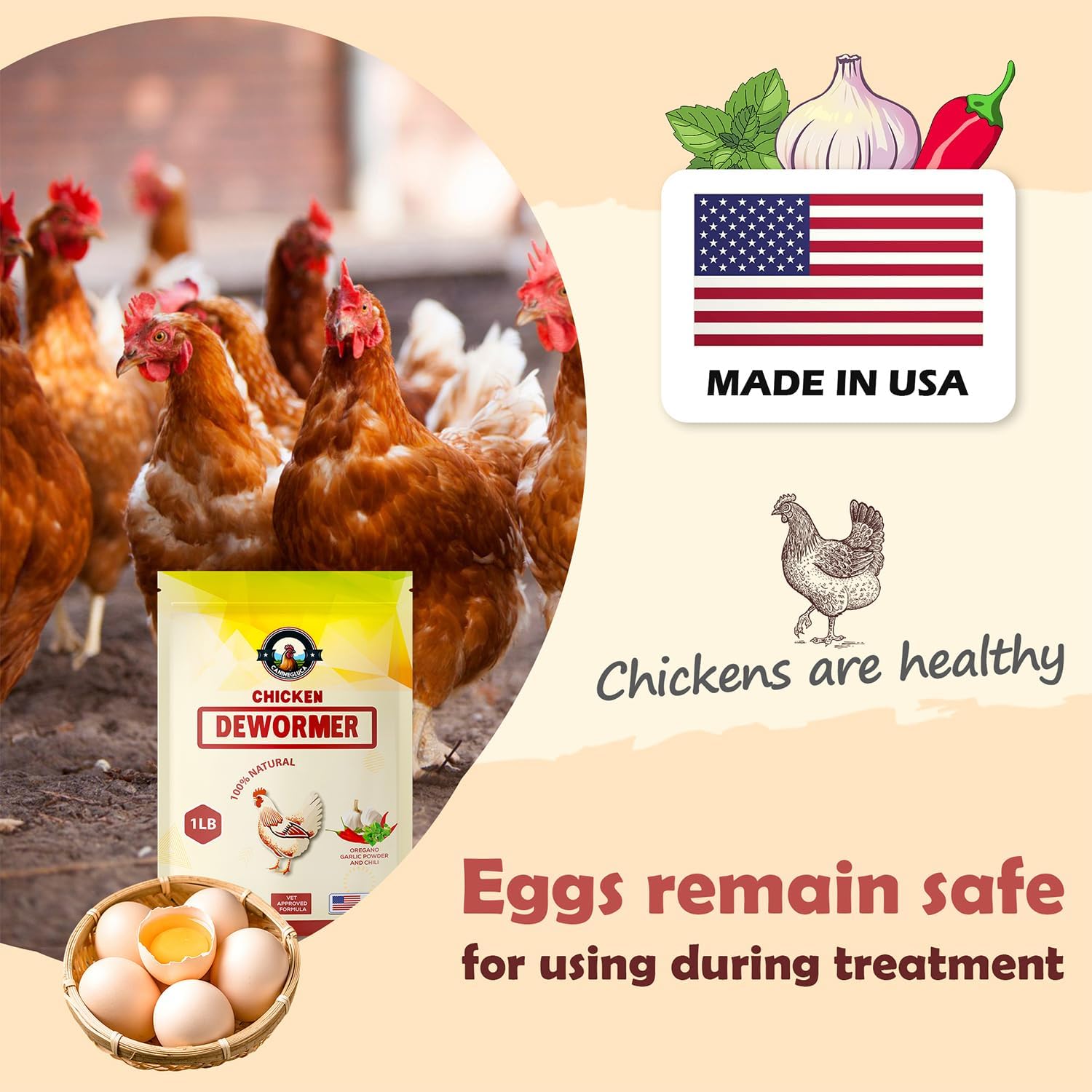 Natural Chicken Dewormer Powder - Chili Mix Formula | 1LB XL Pouch for Laying Hens & Gut Health