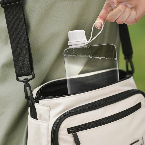 ZAVOOS 2 Pack Portable Flat Water Bottle, 17 Oz BPA Free Plastic Drinking Bottles for Travel, Leakproof Slim Flask for Outdoor Sports Fitness Camping, Fits Purse Pocket