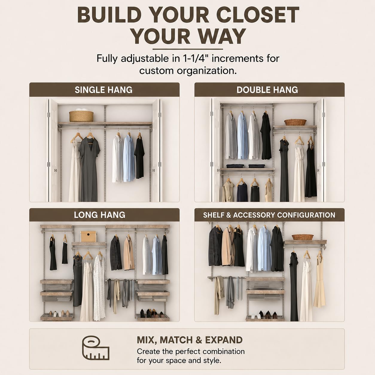 Closet Culture by Knape & Vogt 48 in. Champagne Nickel Hang Rail