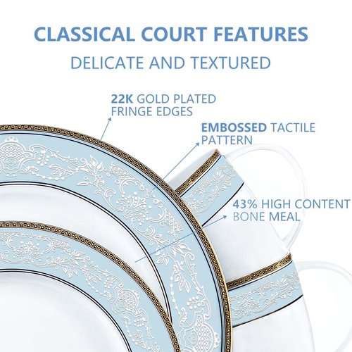 Wpslnwo Fine Bone China Dinner Plates Sets, 4 Pcs Classic Relief Pattern Gilt Edged High Grade 10.5 inch Dinnerware Sets For 4 People