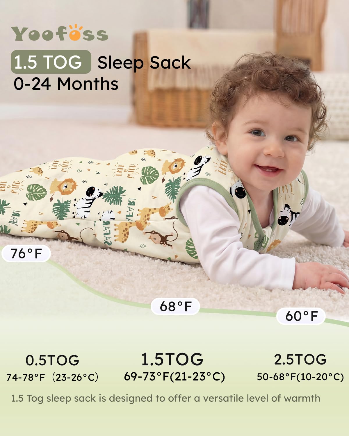 Yoofoss Baby Sleep Sack - 1.5 Tog Wearable Blanket for 6-12 Months | Soft Organic Cotton, 2-Way Zipper