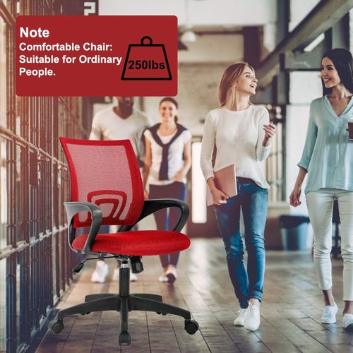 BestOffice Ergonomic Office Chair - Mid-Back Swivel Desk Chair with Breathable Backrest & Lumbar Support - Adjustable Height, Red
