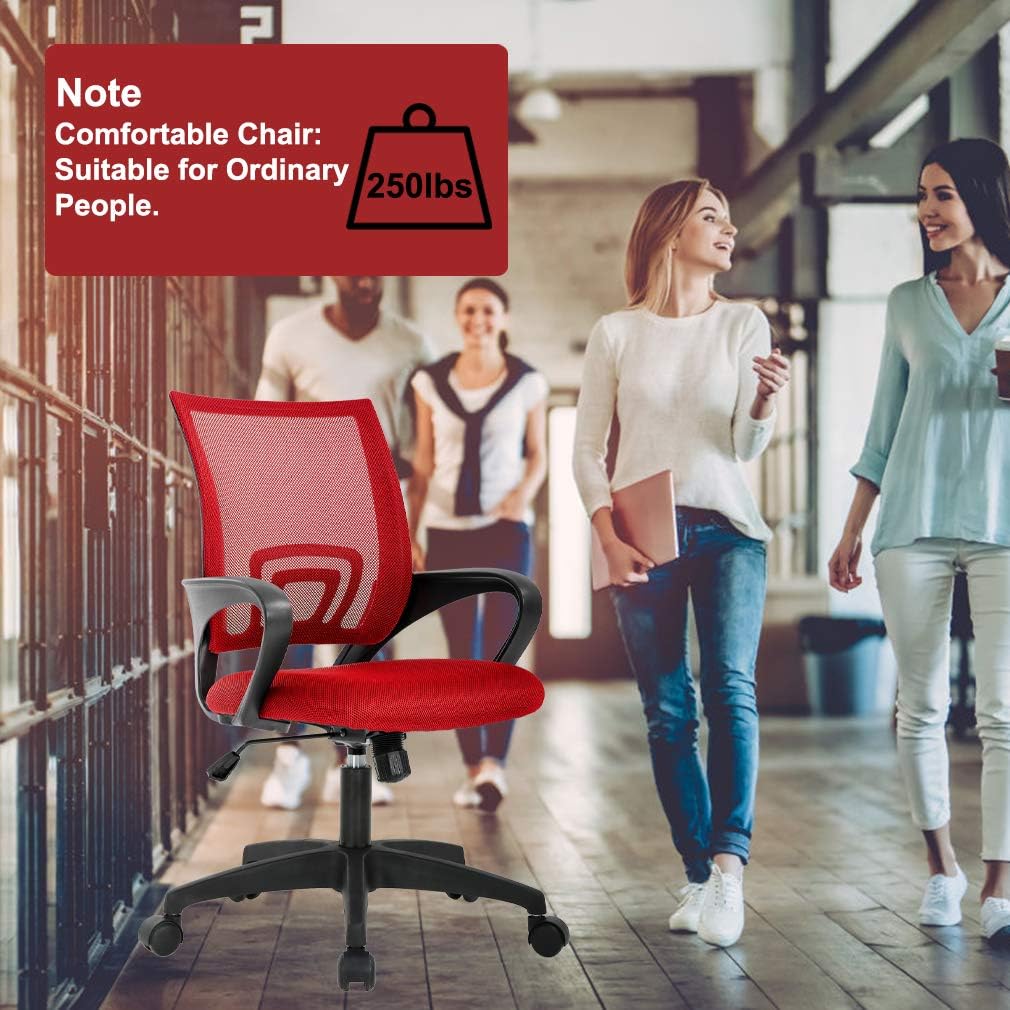 BestOffice Ergonomic Desk Chair - Mesh Computer Chair with Lumbar Support | Adjustable Mid Back, Red