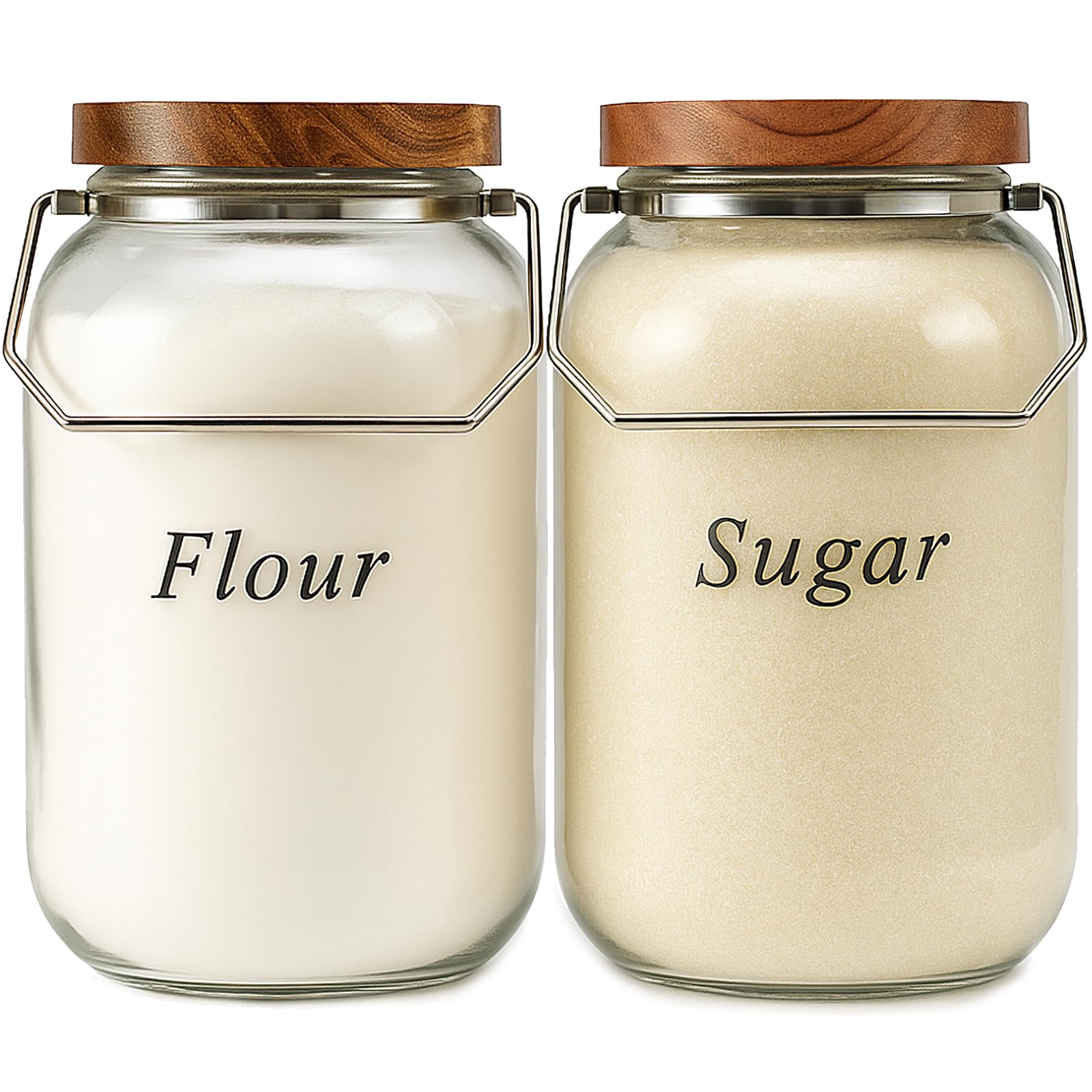 YoenKtss 2 Pack Glass Flour Sugar Storage Containers with Handle, 1 Gallon Glass Jars with Airtight Lid, Wide Mouth Large Mason Jars 128oz for Rice, Pasta, Oats, Coffee Storage