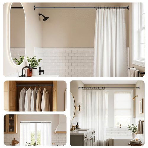 Shower Curtain Rod Bathroom Tension Rods 32 To 90 Inch Tension Curtain Rod Matte Black Shower Curtain Rod No Drill Spring Tension Rod,Rust Proof Anti Slip