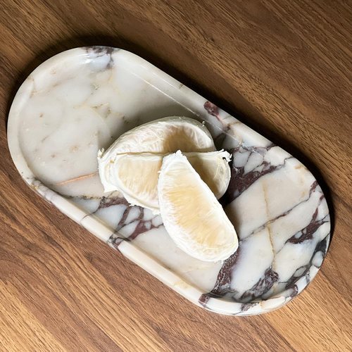 Natural Marble Tray, Coffee Table, Food, Fruit, Paper Cup, Cake Display, Coffee bar, Family Gatherings, Seasonal Holiday Decoration Tray(Viola-oval-11 x5 x0.7)