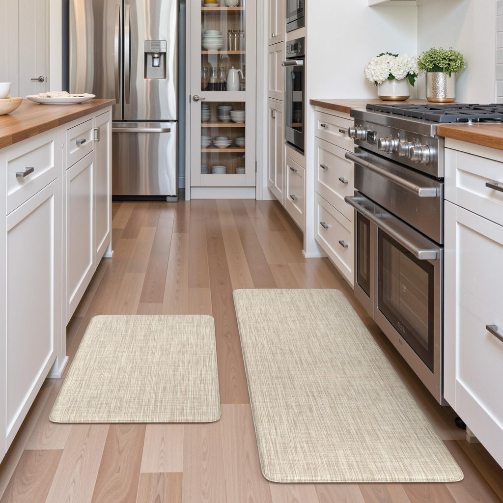 Collive Kitchen Mats for Floor 2PCS, Cushioned Anti Fatigue Rugs Non Slip Waterproof Kitchen Sink Mat, Memory Foam Comfort Standing Mats for Desk, Office, Home Decor, 20" x 47" + 20" x 32", Beige