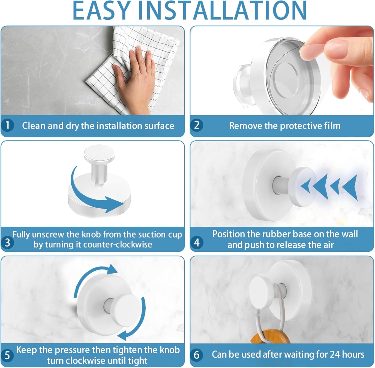 Skiennix Suction Cup Hooks - No Drill Shower Hooks for Glass Windows & Mirrors | White (4 Pack)