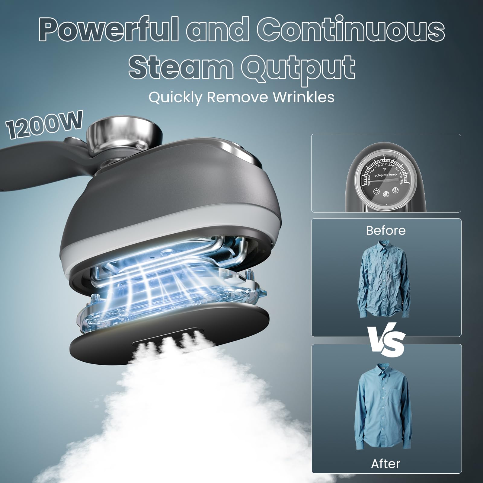 Killrose Steamer for Clothes, 2 in 1 Iron for Clothes, 1200W Steam Iron, 3 Level Adjustable Settings, Clothes Steamer Handheld, 180° Rotatable Portable Handheld, Water Tank, Thermometer