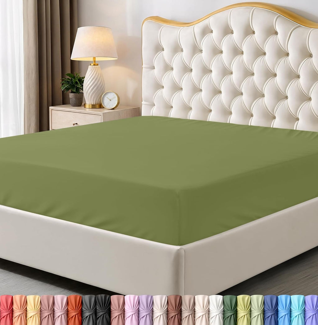 Utopia Bedding Queen Fitted Sheet - Deep Pocket Soft Microfiber - Olive Color, Fade Resistant & Easy Care