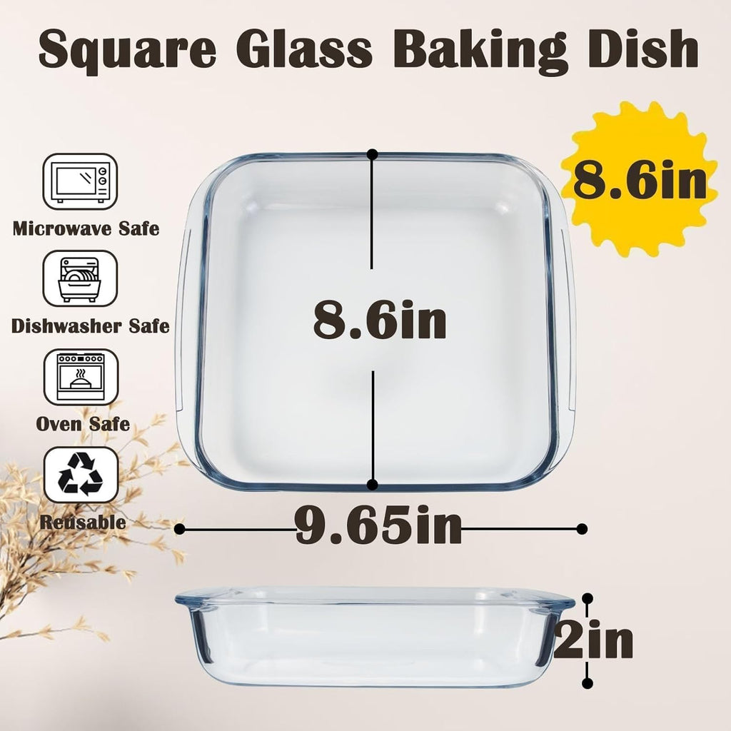 Skiennix Small Glass Baking Dish - 8.6-Inch Casserole Dish for Oven | Durable & Versatile