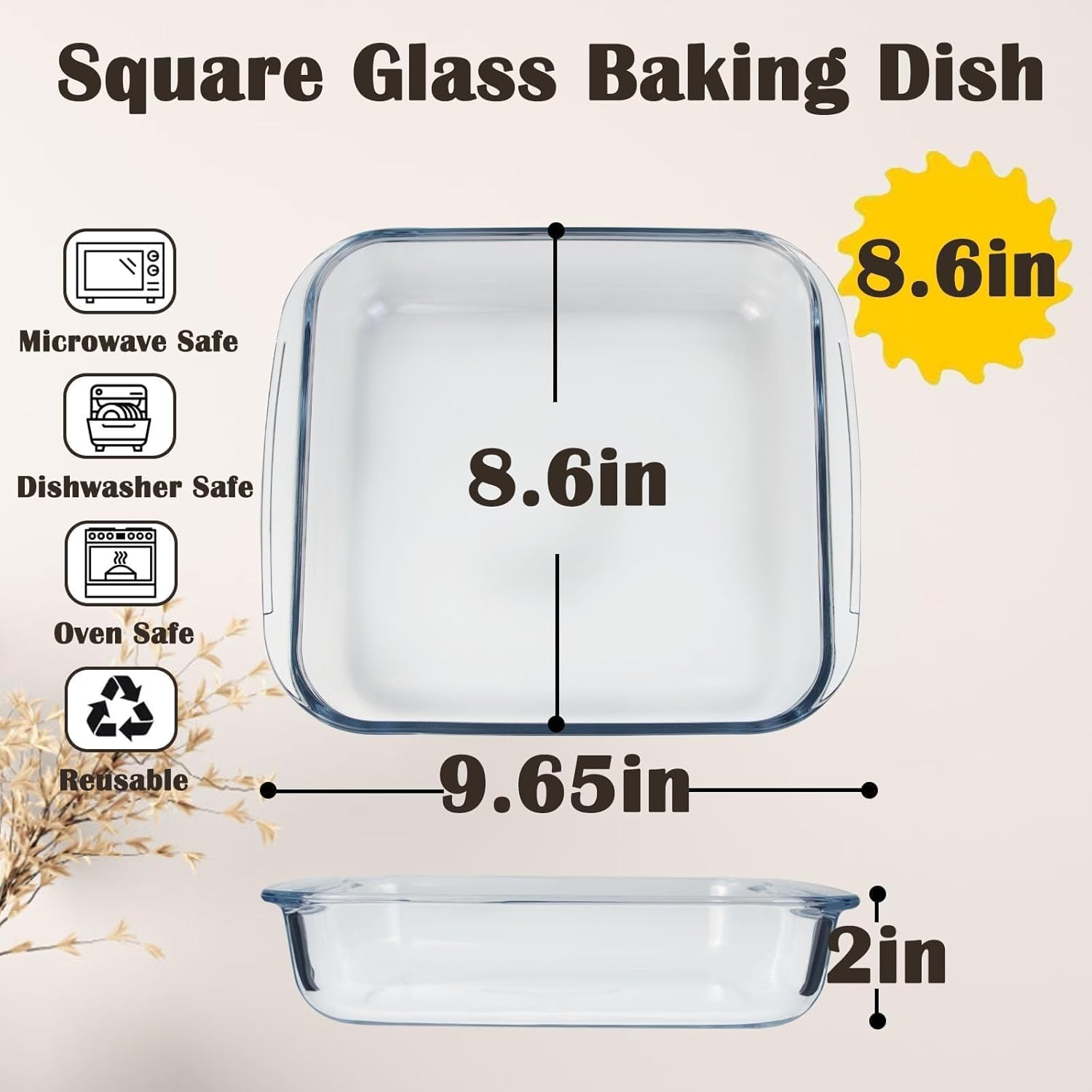 Skiennix Small Glass Baking Dish - 8.6-Inch Casserole Dish for Oven | Durable & Versatile