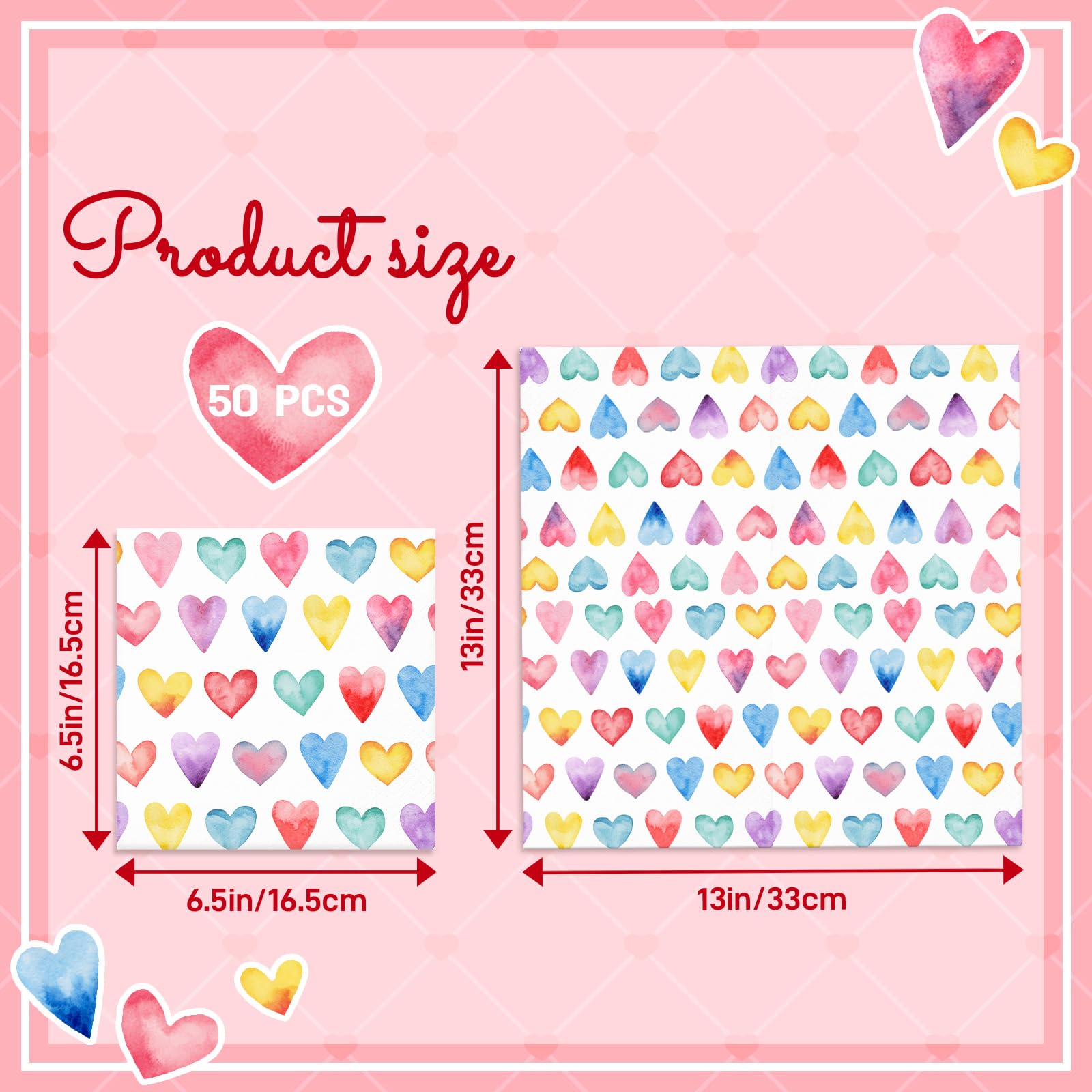 50pcs Valentine's Day Paper Napkins, Heart Disposable Napkins, Colorful Decorative Guest Towels for Bathroom, Kitchen, Party Supplies (Birthday, Wedding, Holiday)