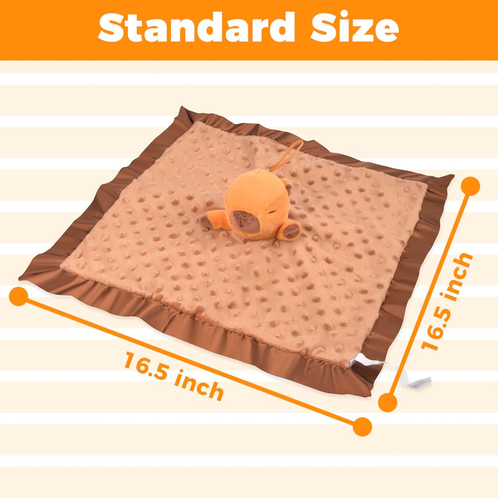 Capybara Baby Security Blanket - Soft Plush Newborn Lovey | 17"x17" Gender Neutral Gift for Infants 0-6 Months