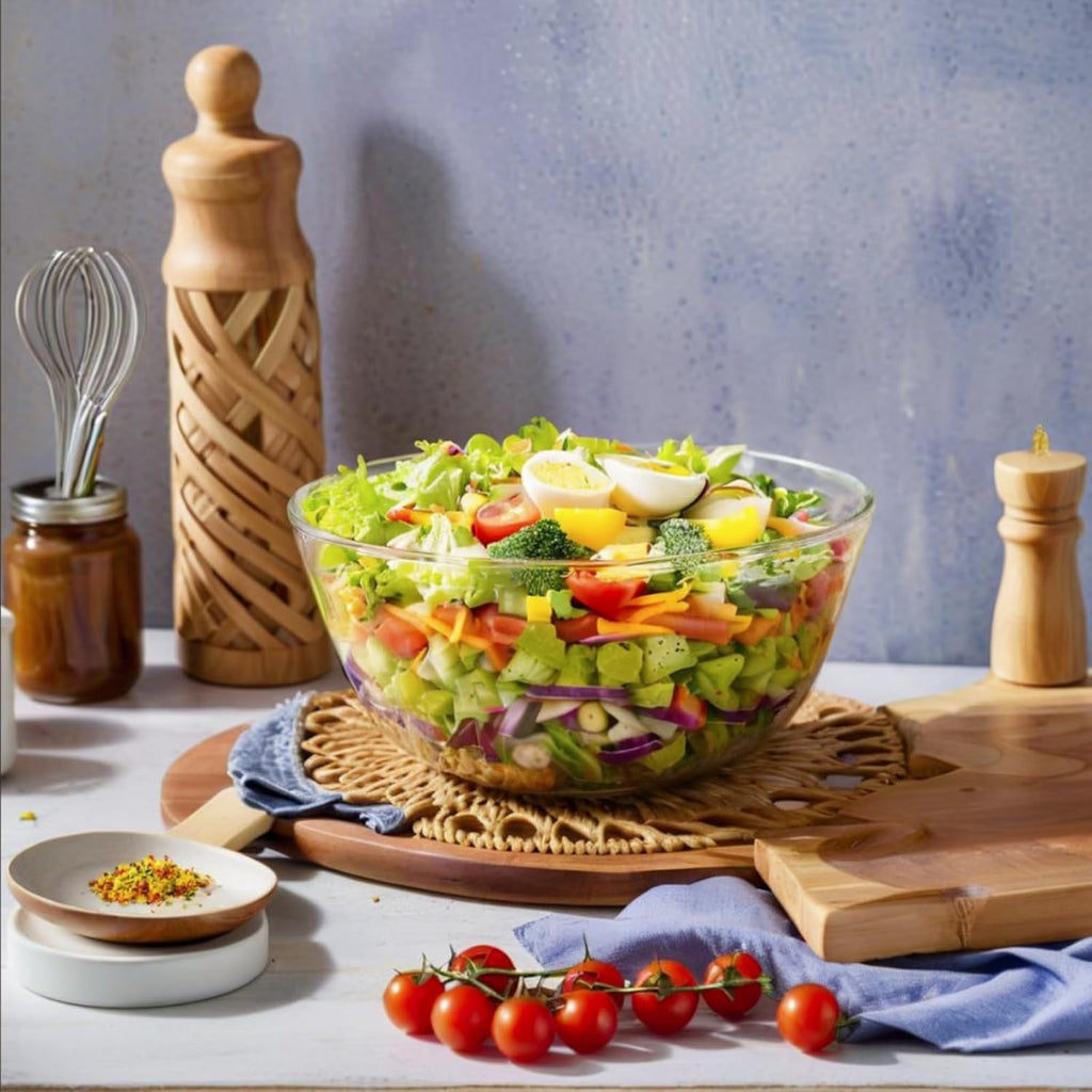 Skiennix 4.7QT Large Glass Mixing Bowl - Versatile Salad Bowl with Yellow Lid for Sourdough & Kitchen Use