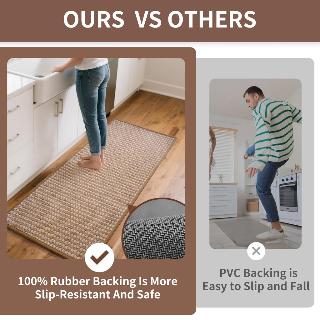 YDKGL Kitchen Rugs Non Slip Washable, Rubber Backing Soft Chenille Braided Kitchen Mats for Floor, Super Absorbent Kitchen Runner Rug Standing Mat Sink Mat, Easy to Clean, Brown 17"x47"