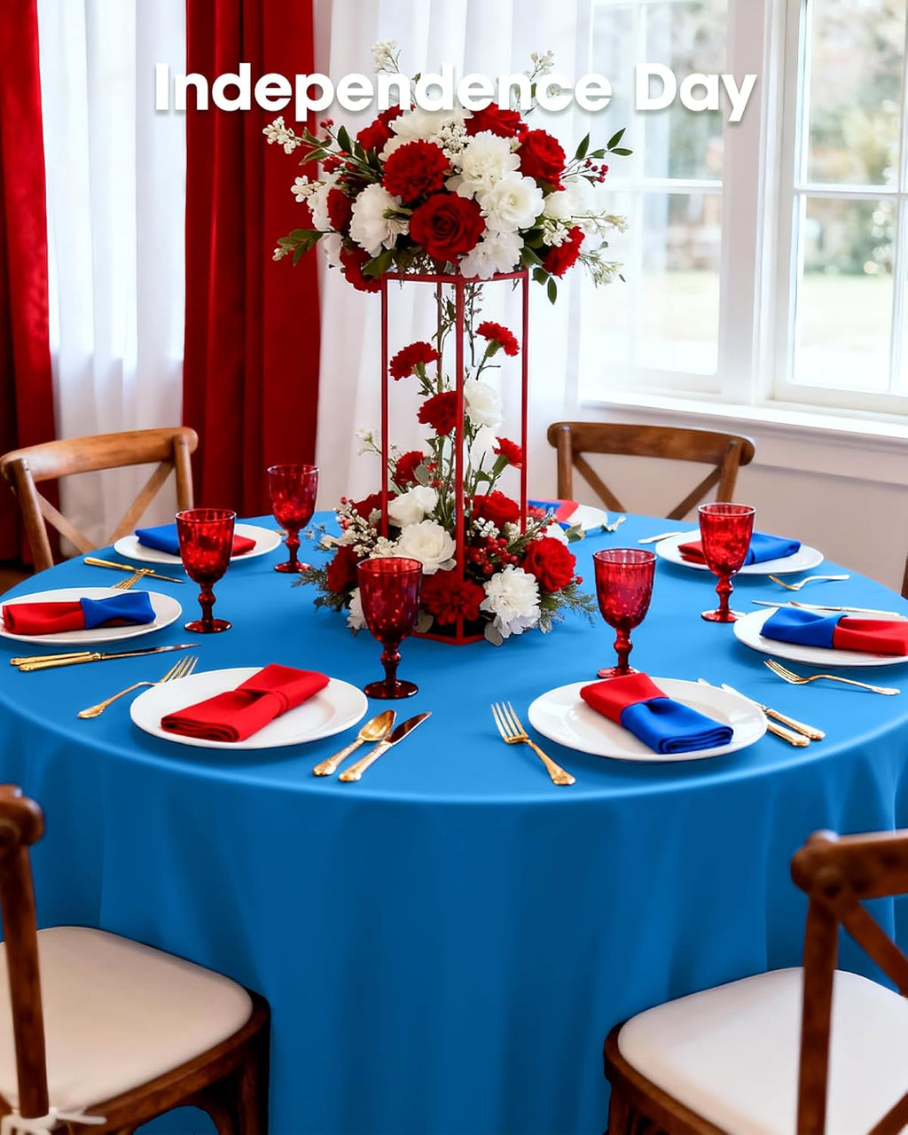 Pureegg Disposable Plastic Tablecloths - 84'' Round, Leakproof & Sturdy for Graduation, Thanksgiving & Patriotic Events - 10 Pack, Blue
