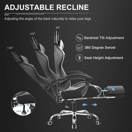GTPLAYER Gaming Chair - Height Adjustable Computer Chair with Footrest & Lumbar Support | Pearl White