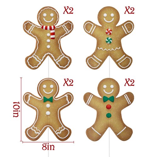 Bunny Chorus Christmas Decorations Indoor: 8pcs Large Gingerbread Man Christmas Tree Picks, Cute Rustic Gingerbread Boy Girl Picks Ornaments for Xmas Tree Topper Home School Office Winter Vase Décor