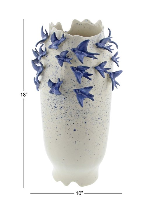 Deco 79 Ceramic Bird Decorative Vase 3D Centerpiece Vase, Flower Vase for Home Decoration 11" x 11" x 18", White