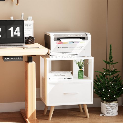 Aenuert Night Stand, White Kids Nightstand with Drawer, Nursery Side Table with Open Storage, 2-Tier Modern End Table, Bedside Table for Small Space, Living Room, Bedroom
